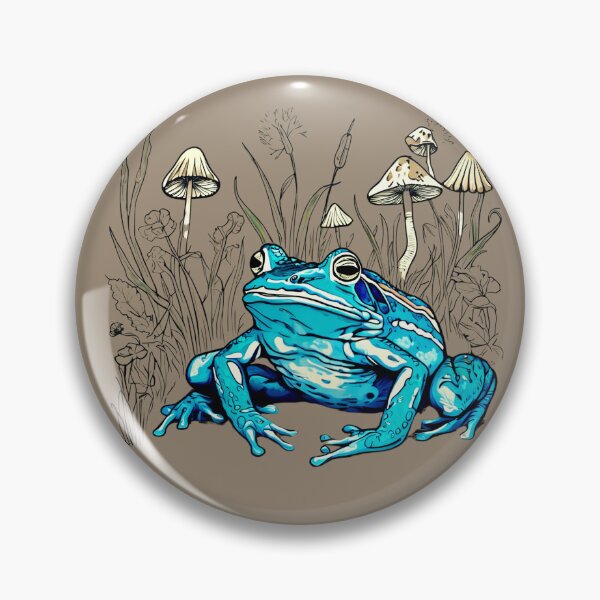 Item preview, Meadowcore Cottagecore Goblincore Mushrooms Colored Blue Frog Art  designed and sold by MeadowLoom.