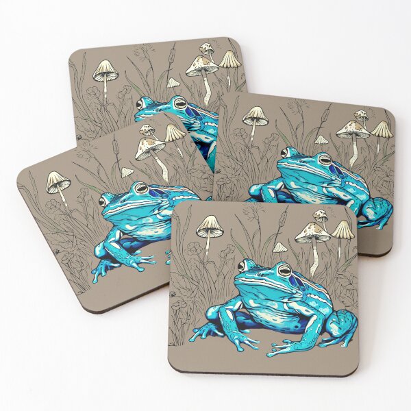 Item preview, Meadowcore Cottagecore Goblincore Mushrooms Colored Blue Frog Art  designed and sold by MeadowLoom.
