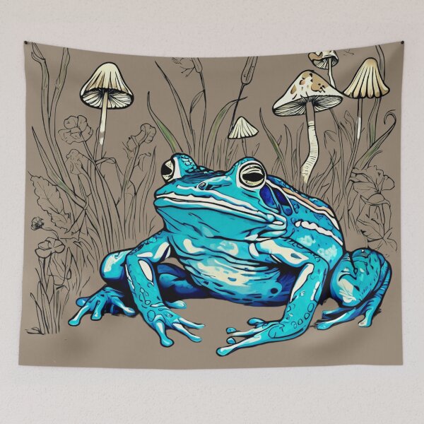 Item preview, Meadowcore Cottagecore Goblincore Mushrooms Colored Blue Frog Art  designed and sold by MeadowLoom.