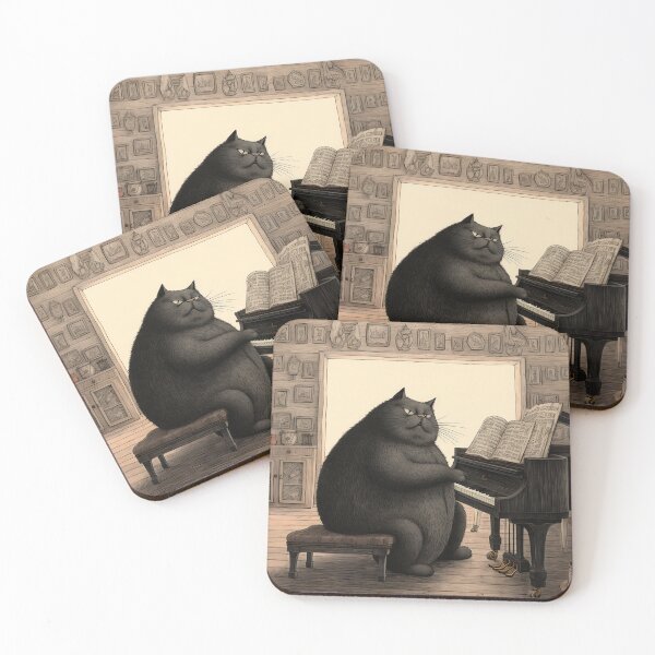 Item preview, black cat playing piano designed and sold by ururuty.