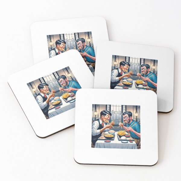 Item preview, Two men eating rice and fries with Chinese chopsticks designed and sold by Prosperleriche.