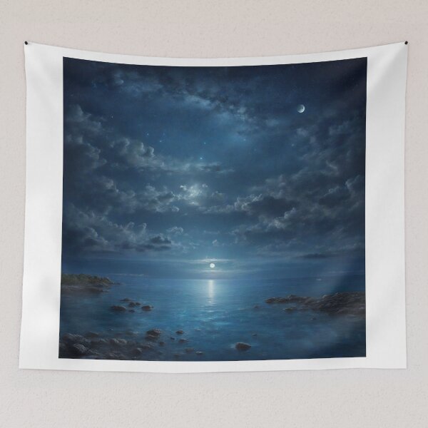 Item preview, Moonlit Serenity: Reflections on Blue Waters with Stars and Mini Clouds designed and sold by RedArtG09.
