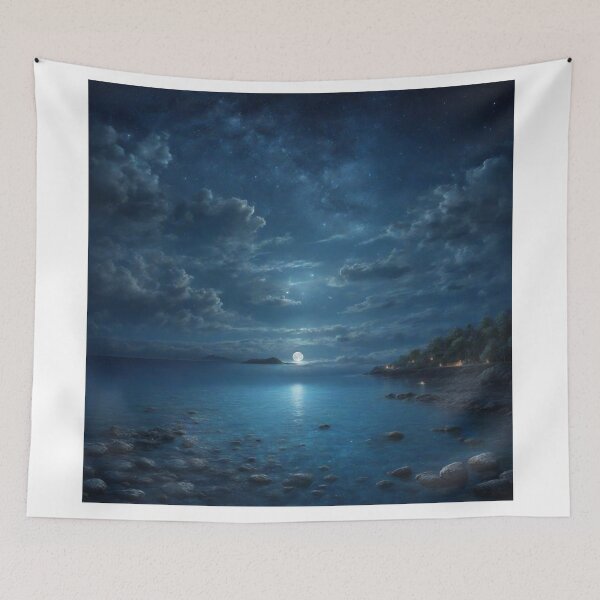 Item preview, Celestial Tranquility: Moonlight Dance on the Blue Waters with Starry Skies designed and sold by RedArtG09.