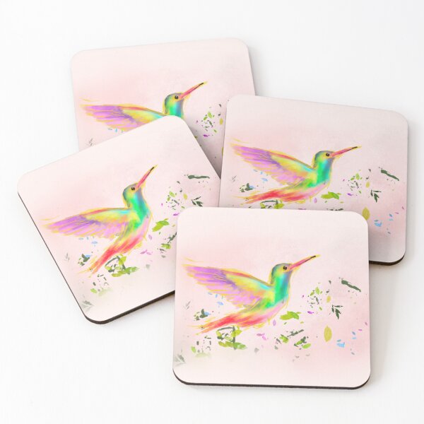 Item preview, Rainbow hummingbird with leaves designed and sold by jReneeLovesArt.