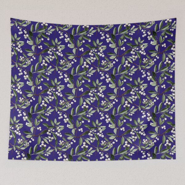 Item preview, Mistletoe Seamless Pattern Blue Berry background designed and sold by Sototos® ⭐⭐⭐⭐⭐.