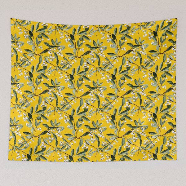 Item preview, Mistletoe Seamless Pattern Dark Yellow background designed and sold by Sototos® ⭐⭐⭐⭐⭐.
