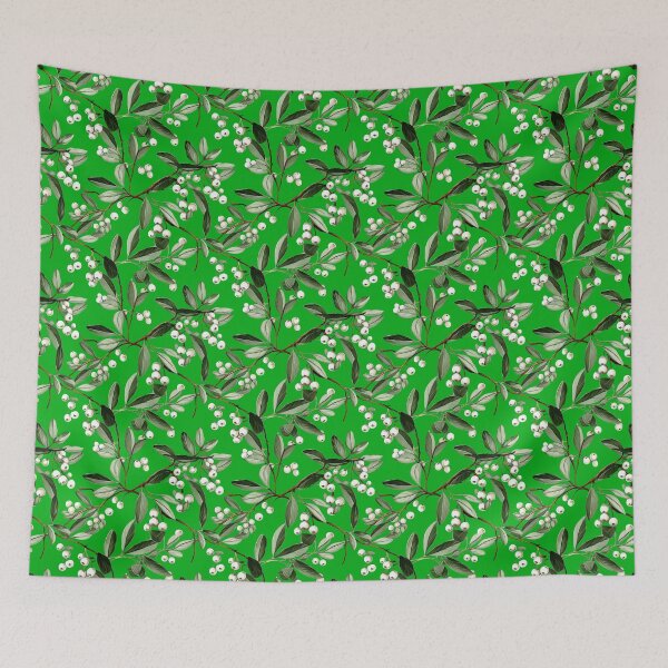 Item preview, Mistletoe Seamless Pattern Green Shamrock background designed and sold by Sototos® ⭐⭐⭐⭐⭐.