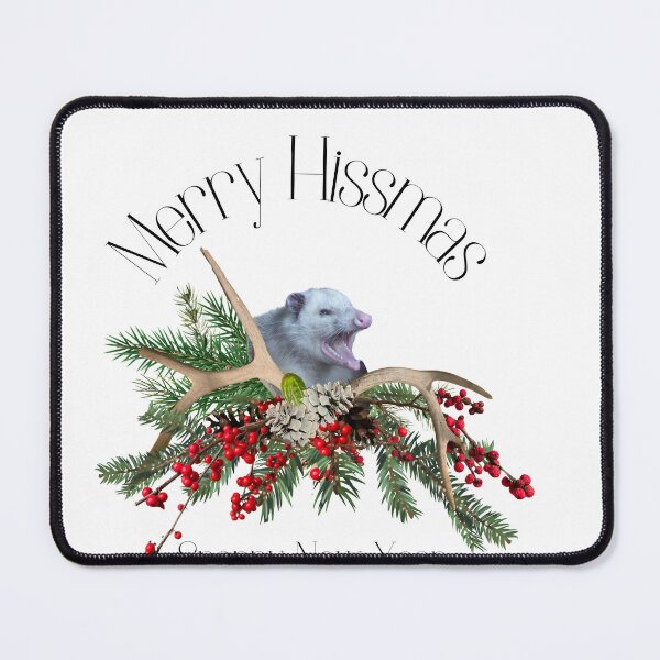 Item preview, Merry Hissmas Snappy New Year Opossum in Greenery with Antlers designed and sold by Greenbirdfarm.