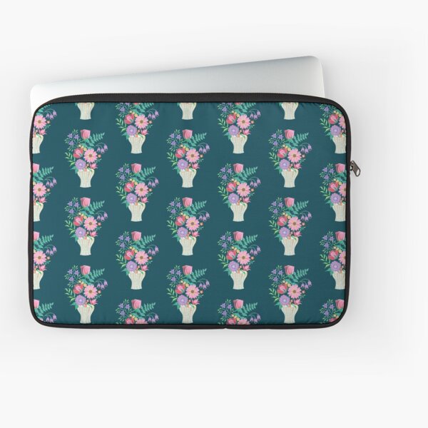 Vase of Gouache Folk Flowers 3 on Teal Laptop Sleeve