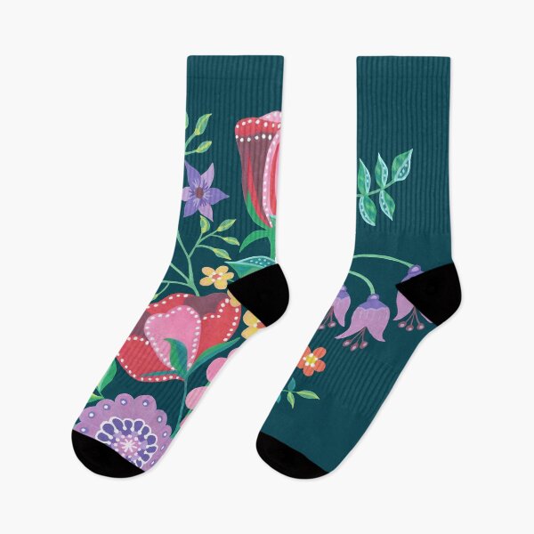 Item preview, Vase of Gouache Folk Flowers 3 on Teal designed and sold by Piccolo Fiore Prints.