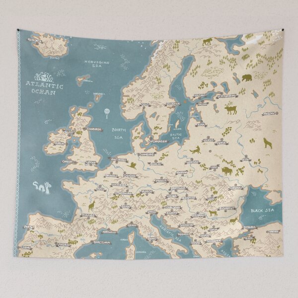 Item preview, Europe map hand drawn illustrations designed and sold by QatlasMap Shop.