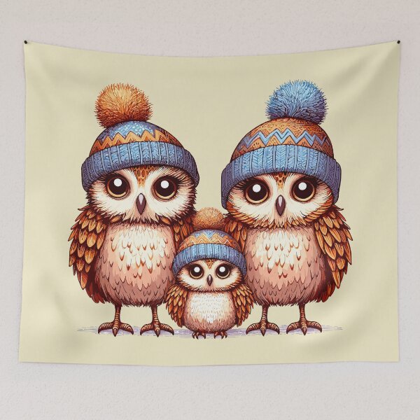 Item preview, Owl family in knitted hats, Winter owls, Christmas owls designed and sold by Niktarka.