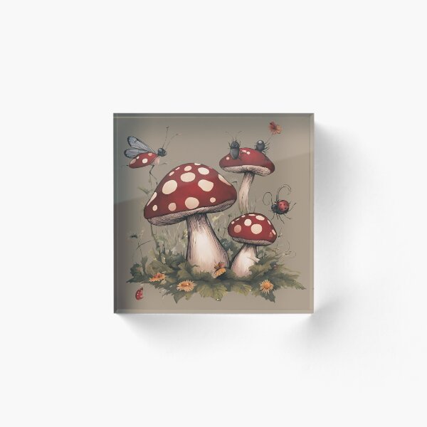 Artikelvorschau, Dunkler Cottagecore Goblincore Pilze Fliegenpilz mit Marienkäfern entworfen und verkauft von MeadowLoom.