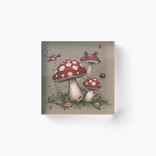 Item preview, Dark Cottagecore Goblincore Mushrooms Toadstool with Lady Bugs designed and sold by MeadowLoom.