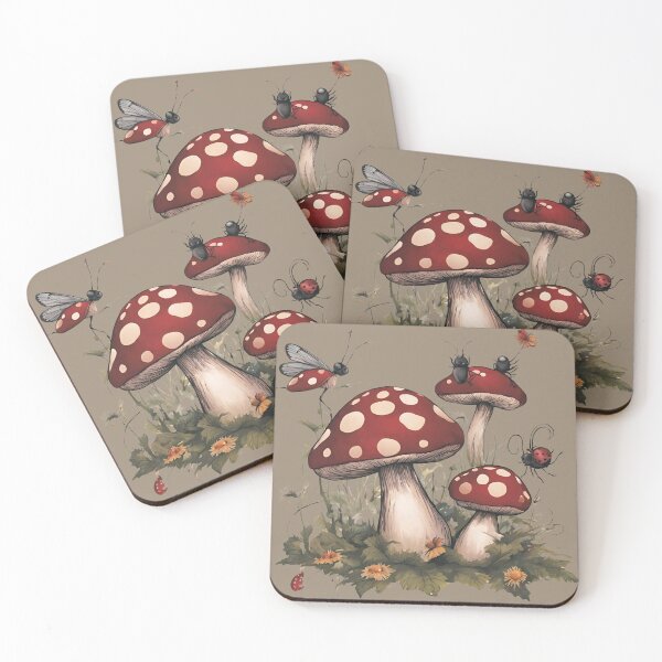 Item preview, Dark Cottagecore Goblincore Mushrooms Toadstool with Lady Bugs designed and sold by MeadowLoom.