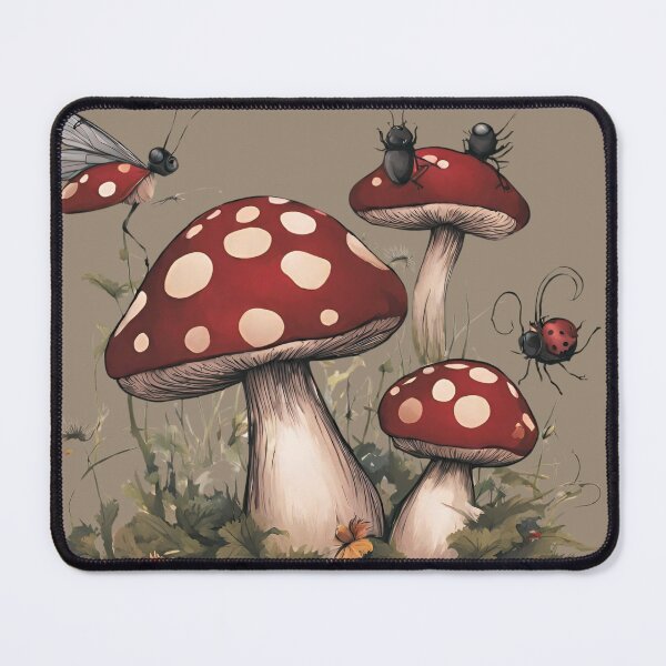 Item preview, Dark Cottagecore Goblincore Mushrooms Toadstool with Lady Bugs designed and sold by MeadowLoom.