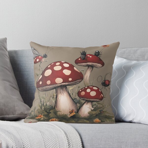 Item preview, Dark Cottagecore Goblincore Mushrooms Toadstool with Lady Bugs designed and sold by MeadowLoom.