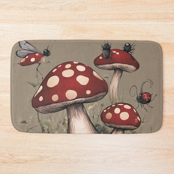 Item preview, Dark Cottagecore Goblincore Mushrooms Toadstool with Lady Bugs designed and sold by MeadowLoom.