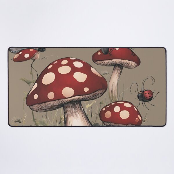 Item preview, Dark Cottagecore Goblincore Mushrooms Toadstool with Lady Bugs designed and sold by MeadowLoom.