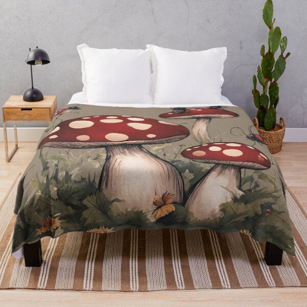 Item preview, Dark Cottagecore Goblincore Mushrooms Toadstool with Lady Bugs designed and sold by MeadowLoom.