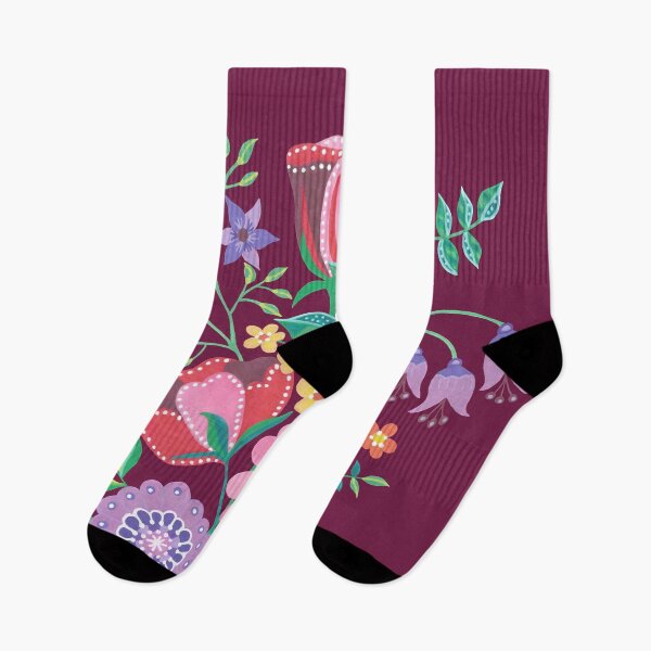 Item preview, Vase of Gouache Folk Flowers 3 on Burgundy designed and sold by Piccolo Fiore Prints.