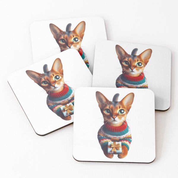 Item preview, Abyssinian cat giving you a Christmas gift designed and sold by Palanor.