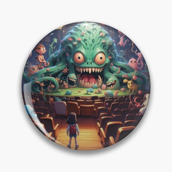 Item preview, Fun Anime Inspired Young Girl With Crazy Cute Colorful Kawaii Monsters in a Theatre designed and sold by BardCoreDesigns.