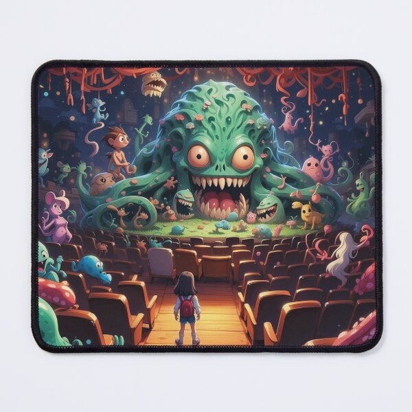 Item preview, Fun Anime Inspired Young Girl With Crazy Cute Colorful Kawaii Monsters in a Theatre designed and sold by BardCoreDesigns.