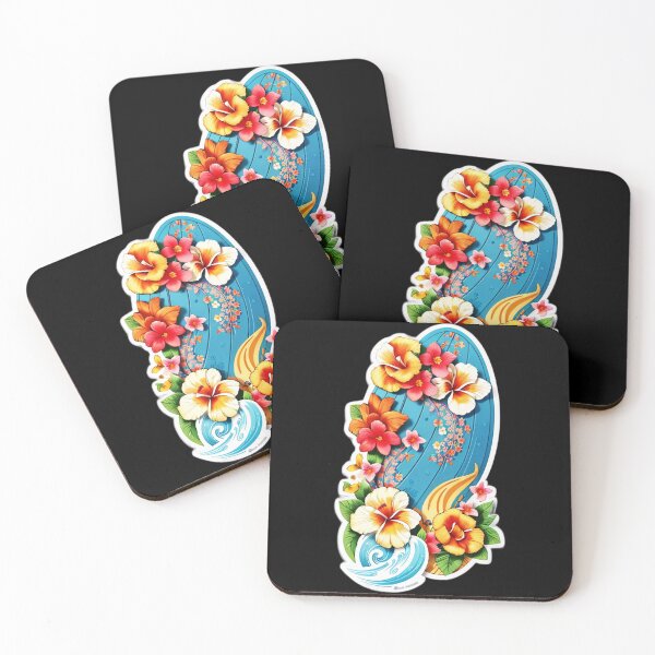 Item preview, Tropical Wave Splash Surfboard with Orchid Flowers designed and sold by NautiChic.