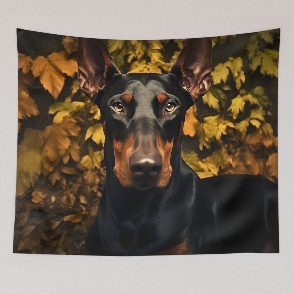Item preview, Black and chocolate brown doberman pinscher dog breed portrait photography in nature designed and sold by NBSStore.