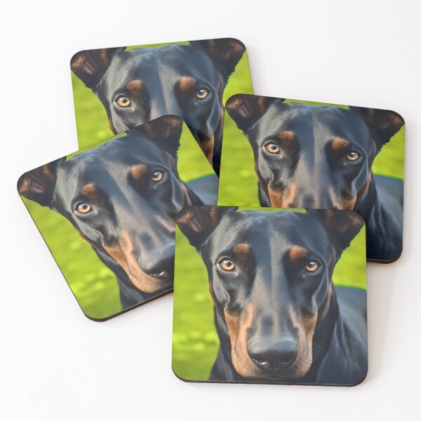 Item preview, Black and chocolate brown doberman pinscher dog breed portrait photography in nature designed and sold by NBSStore.