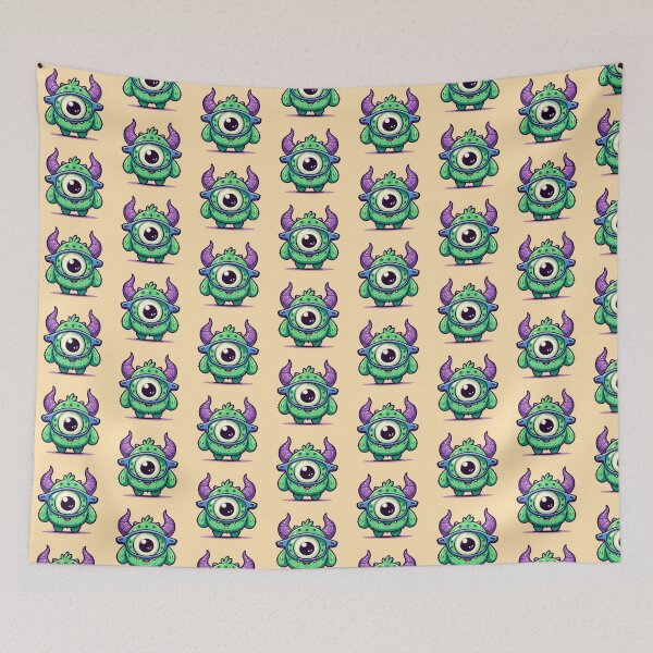 Item preview, Adorable One-Eyed Monster: Green, Happy, with Glasses & Horns designed and sold by COPYCRAVE.