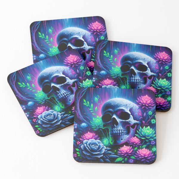 Item preview, Blacklight Skull Neon Gothic Flowers designed and sold by Truck Stop One.