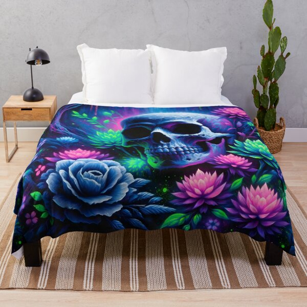 Item preview, Blacklight Skull Neon Gothic Flowers designed and sold by Truck Stop One.