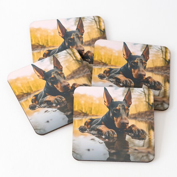 Item preview, Black and chocolate brown doberman pinscher dog breed portrait photography in nature designed and sold by NBSStore.