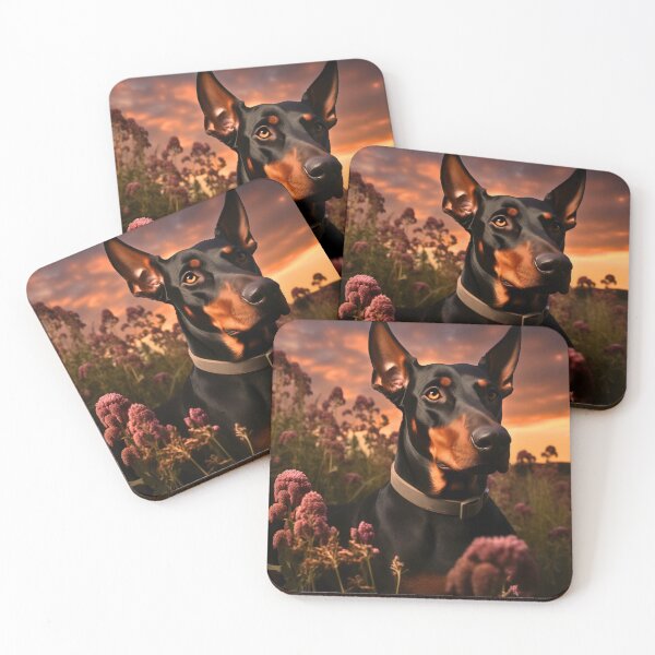 Item preview, Black and chocolate brown doberman pinscher dog breed portrait photography in nature designed and sold by NBSStore.