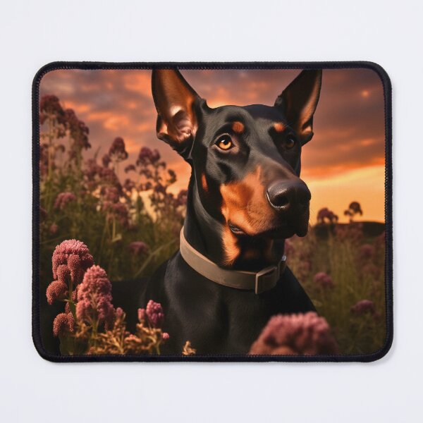 Item preview, Black and chocolate brown doberman pinscher dog breed portrait photography in nature designed and sold by NBSStore.
