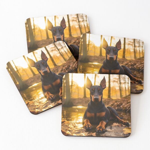 Item preview, Black and chocolate brown doberman pinscher dog breed portrait photography in nature designed and sold by NBSStore.