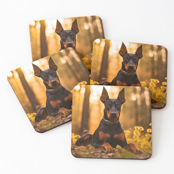 Artikelvorschau, Schwarze und schokoladenbraune Dobermann-Pinscher-Hunderasse-Porträtfotografie in der Natur entworfen und verkauft von NBSStore.