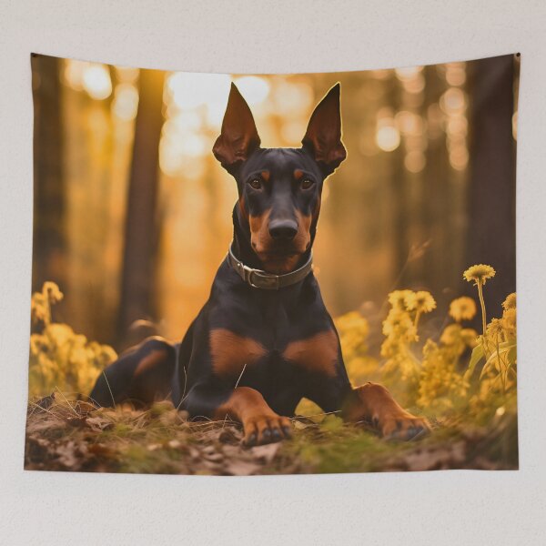 Item preview, Black and chocolate brown doberman pinscher dog breed portrait photography in nature designed and sold by NBSStore.