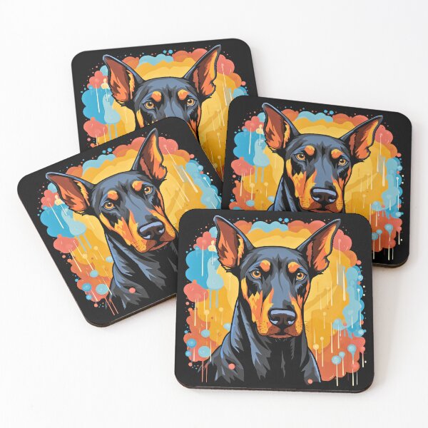 Artikelvorschau, Schwarze und schokoladenbraune Dobermann-Pinscher-Porträtgrafikillustration großer Hunderasse entworfen und verkauft von NBSStore.