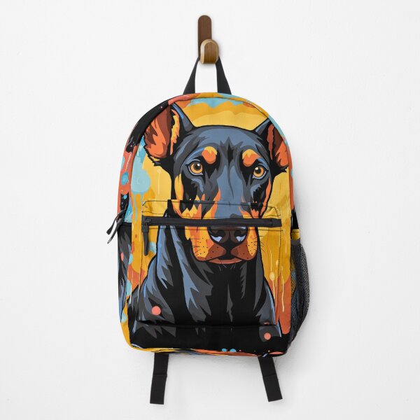 Item preview, Black and chocolate brown doberman pinscher large dog breed portrait artwork illustration designed and sold by NBSStore.