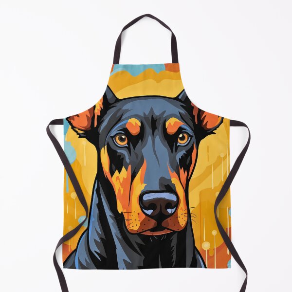 Item preview, Black and chocolate brown doberman pinscher large dog breed portrait artwork illustration designed and sold by NBSStore.