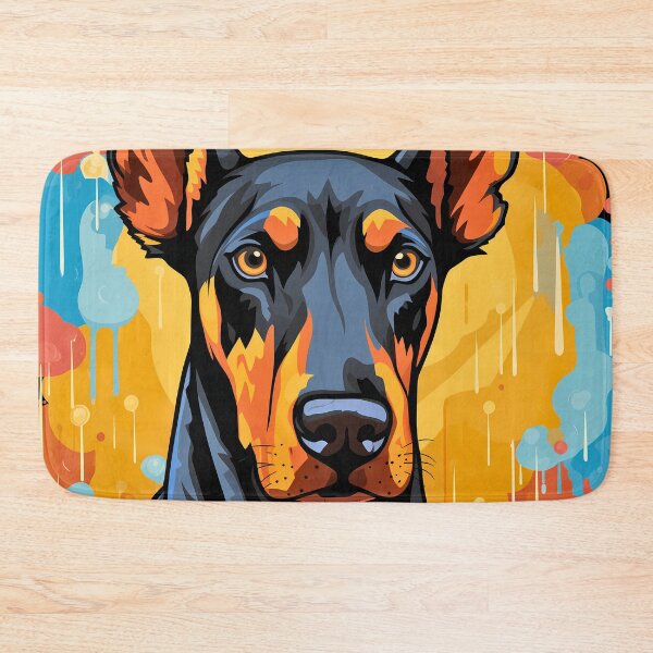 Item preview, Black and chocolate brown doberman pinscher large dog breed portrait artwork illustration designed and sold by NBSStore.