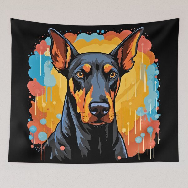 Item preview, Black and chocolate brown doberman pinscher large dog breed portrait artwork illustration designed and sold by NBSStore.