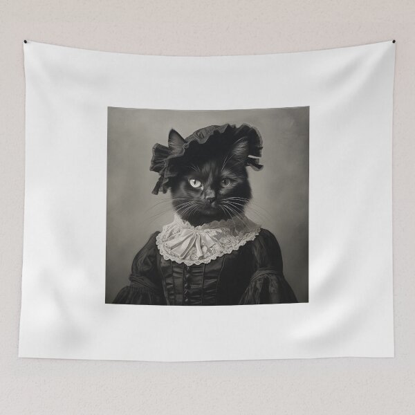 Item preview, Black Cat in Black Victorian Dress with Headdress Art designed and sold by redstar19.