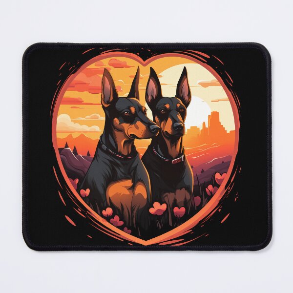 Item preview, Cute black and tan doberman pinscher valentine large dog breed dogs in love illustration designed and sold by NBSStore.