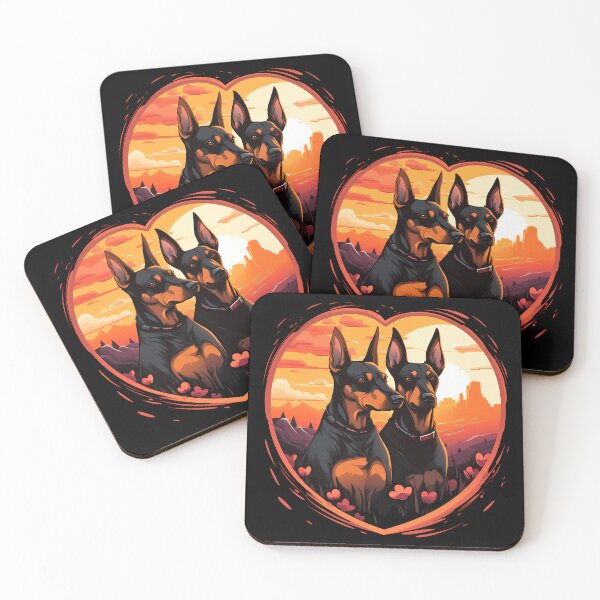 Item preview, Cute black and tan doberman pinscher valentine large dog breed dogs in love illustration designed and sold by NBSStore.