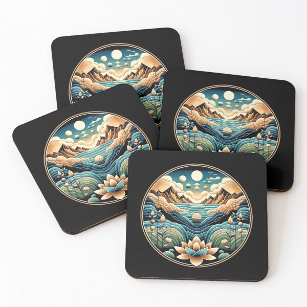 Item preview, Lotus Harmony: A Mystical Moonlit Mountain Landscape designed and sold by ChromaticBlend.