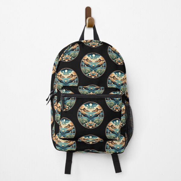 Item preview, Lotus Harmony: A Mystical Moonlit Mountain Landscape designed and sold by ChromaticBlend.